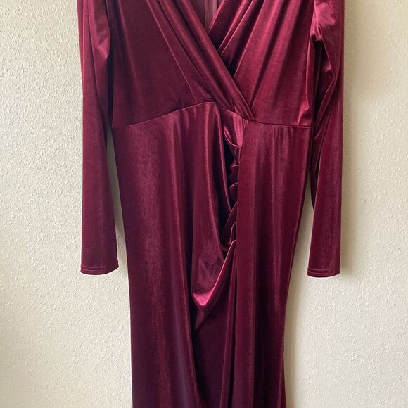 Ababalaya Crushed Velvet Maroon Red Slit Maxi Dress‎ XXL Dark Romantic - Picture 8 of 14